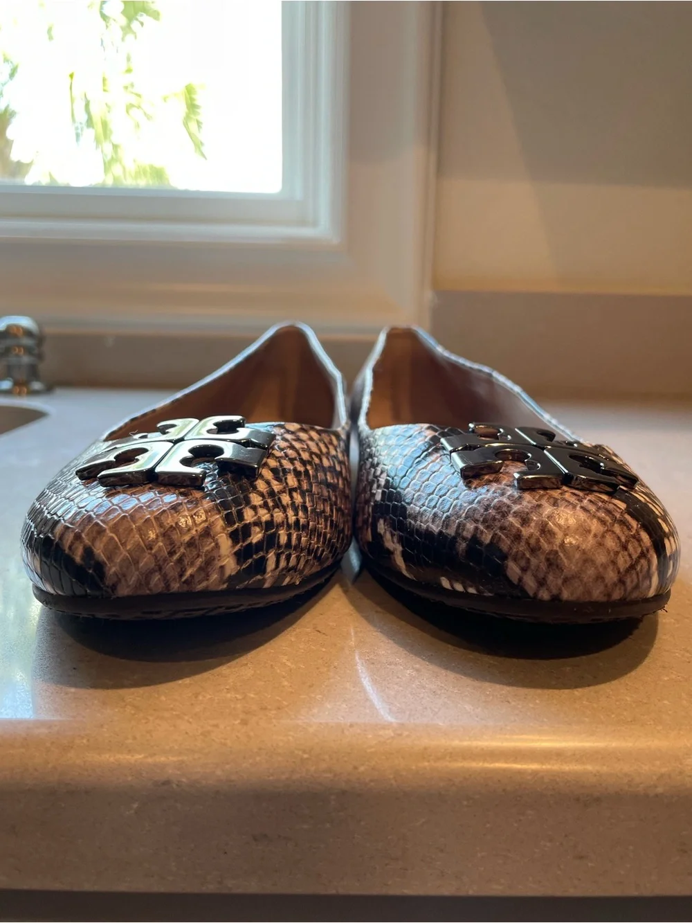 Tory Burch Lowell Snake Print Ballet Flats | Brown/Cream